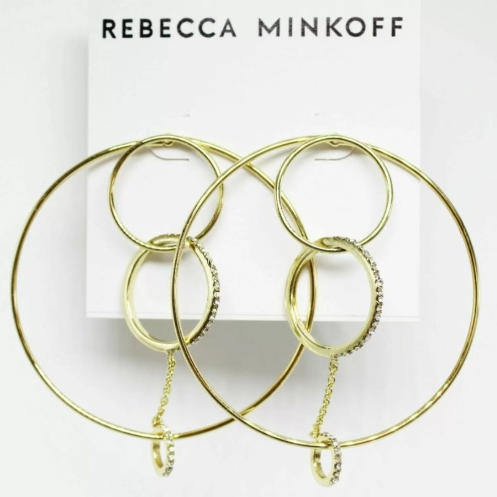 Rebecca Minkoff Gold Rhinestone Crystal Drop Earrings - Picture 1 of 4